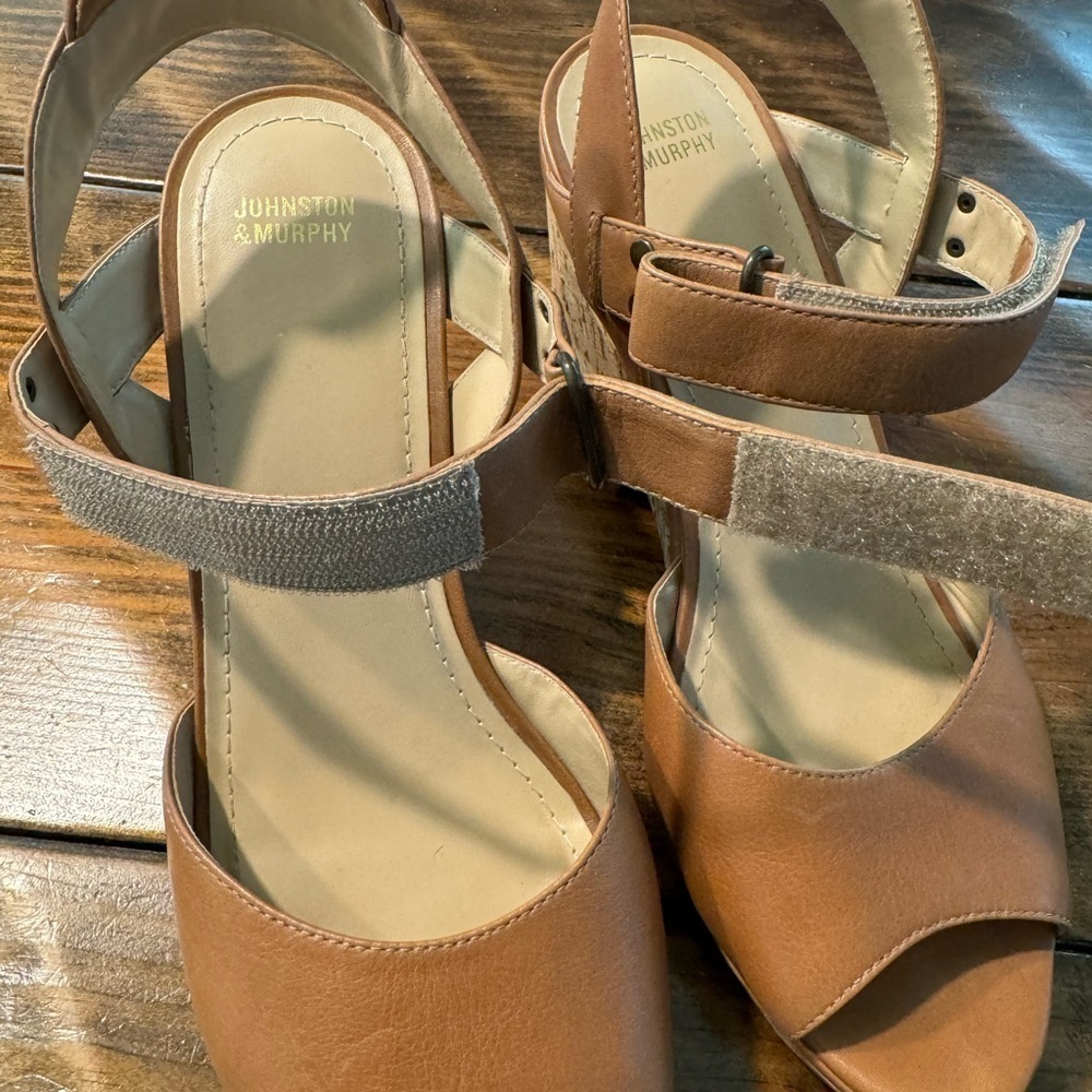 Johnston & Murphy Ashlyn Sandal tan leather w/cork sole Size9 made in Brazil - Picture 7 of 12